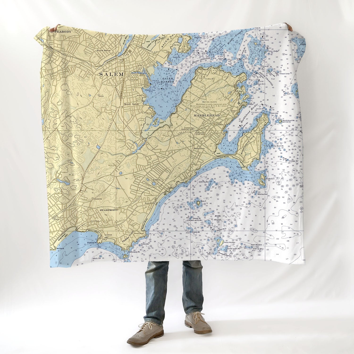 Marblehead and Swampscott, MANautical Chart Blanket My Signal Flags
