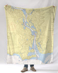 CT River View Nautical Chart Blanket