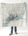 Detroit River, MI Antique Map Blanket