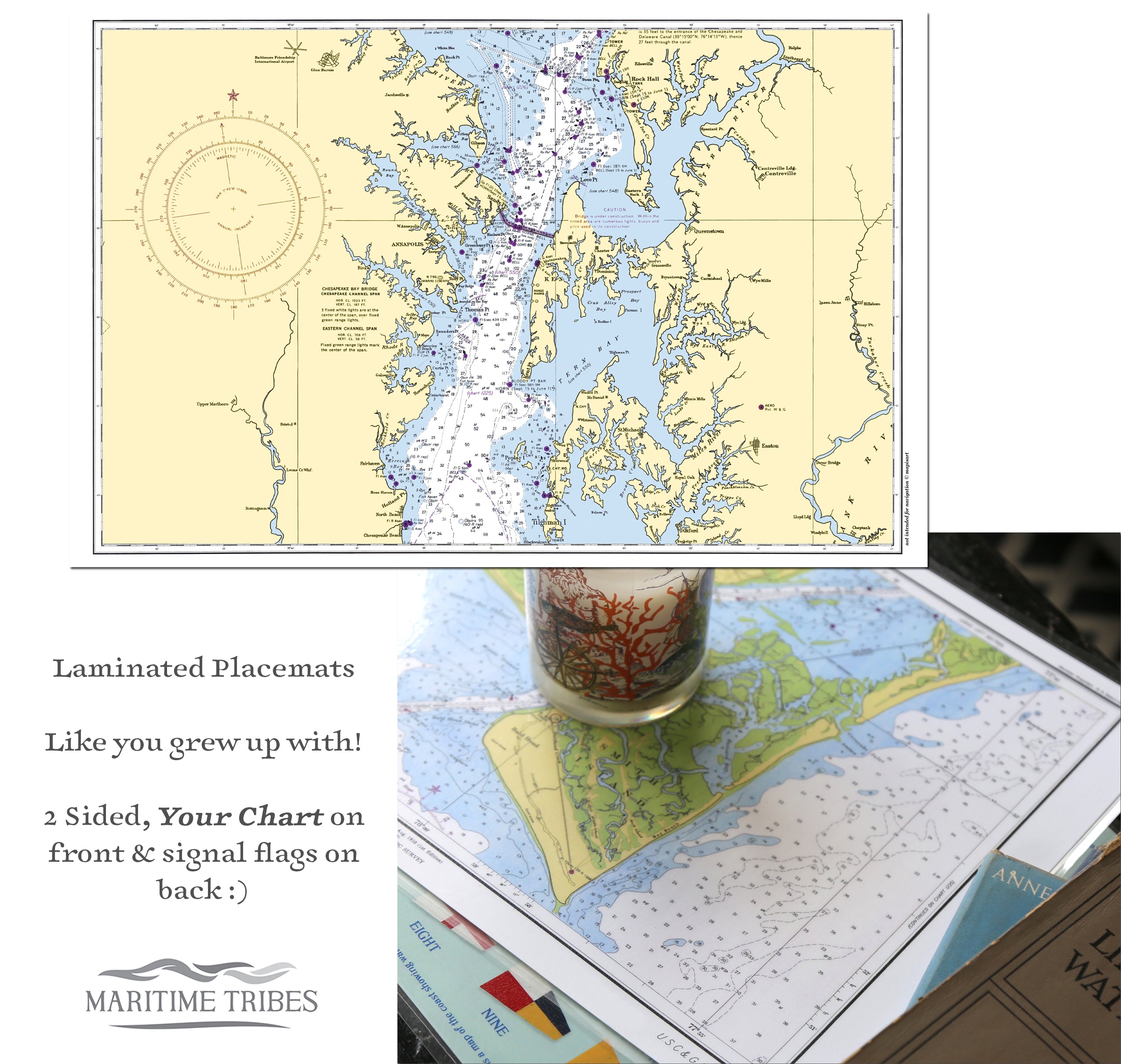 Annapolis MD Nautical Chart Placemats, set of 4 My Signal Flags
