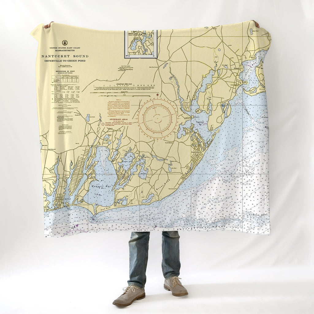 Waquoit Bay Vintage Nautical Chart Blanket My Signal Flags