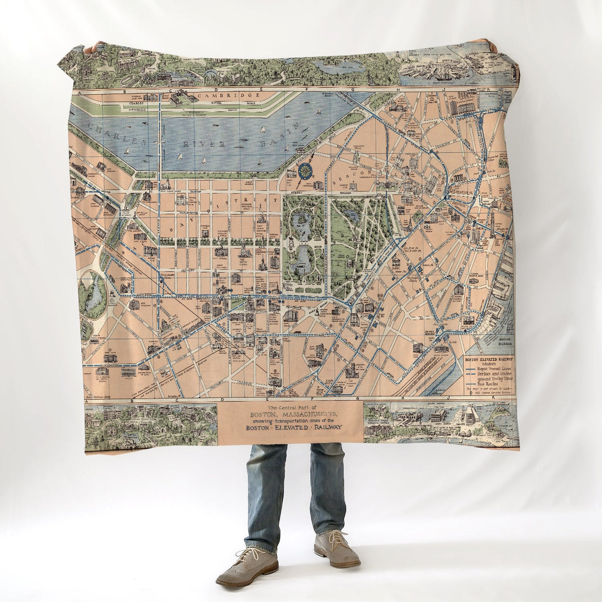 Boston Mappoint Boston, MA Vintage Pictorial Map Blanket – My Signal Flags