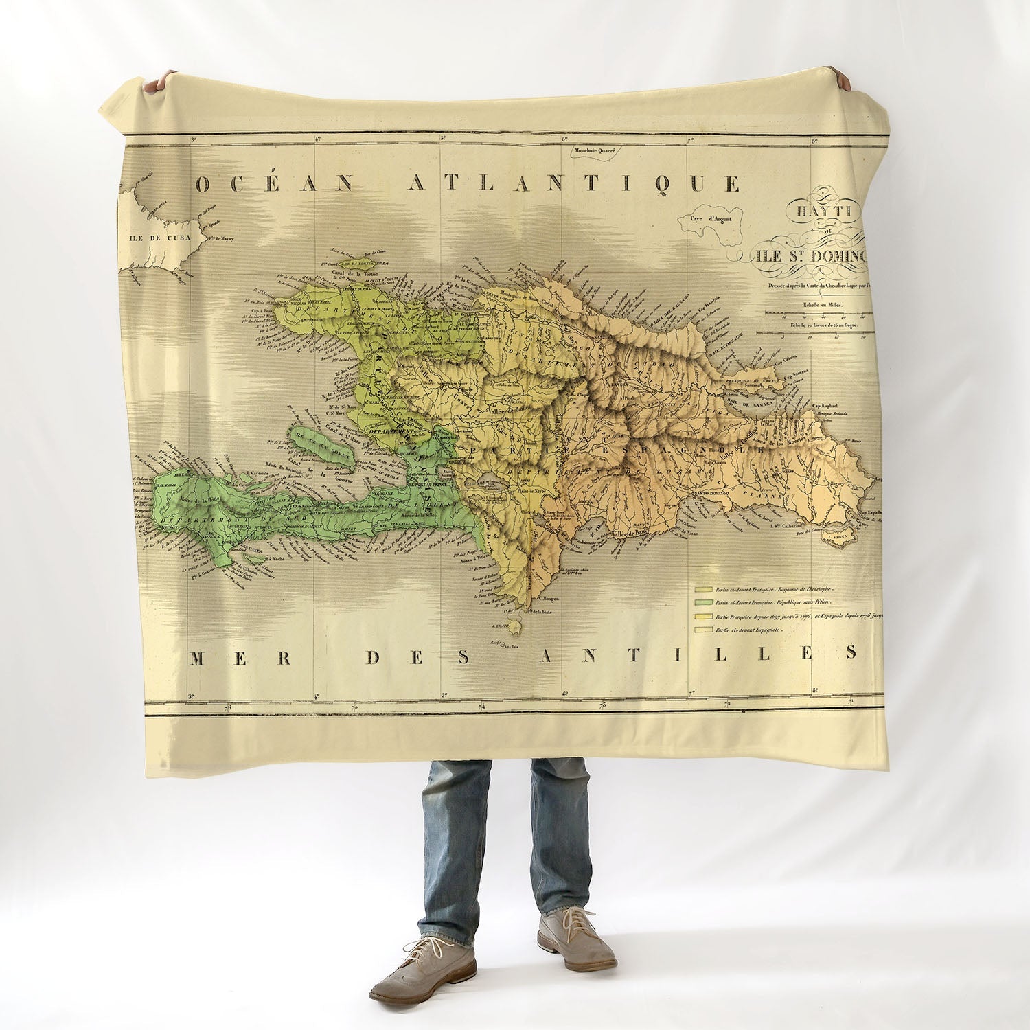 Haiti &amp; Dominican Republic Vintage Map Blanket