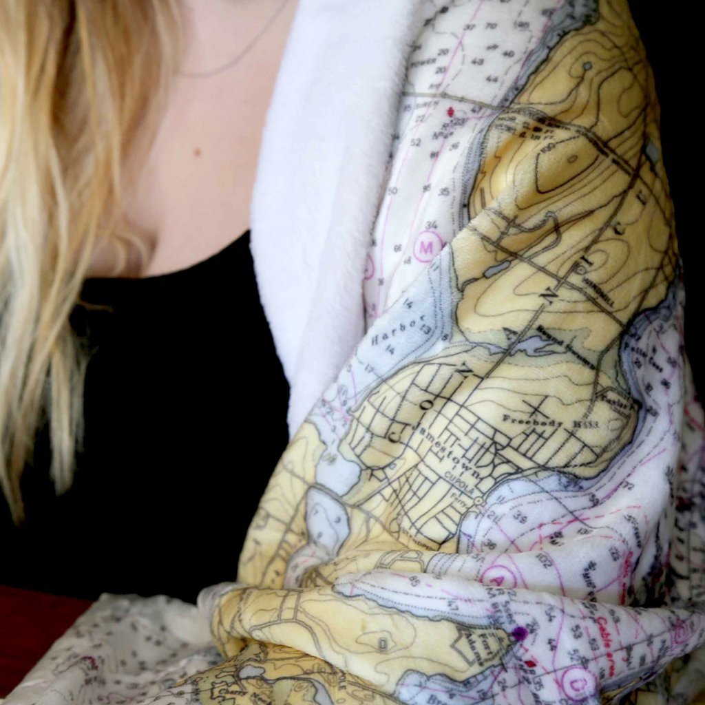 Winthrop, MA Vintage Nautical Chart Blanket My Signal Flags
