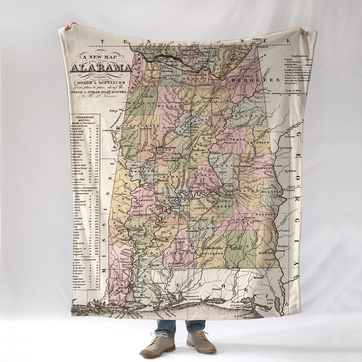 Alabama Vintage State Map Blanket - Maritime Tribes USABlanket
