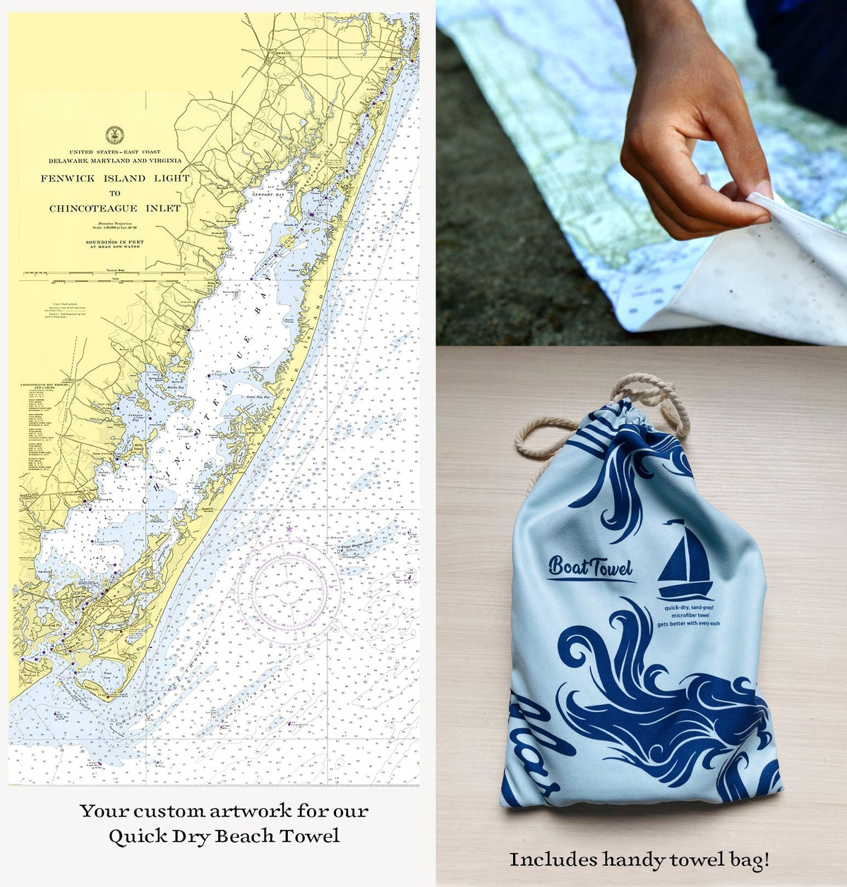 Assateague National Seashore, Fenwick Island to Chincoteague Chart Quick Dry Towel - My Signal FlagsTowel