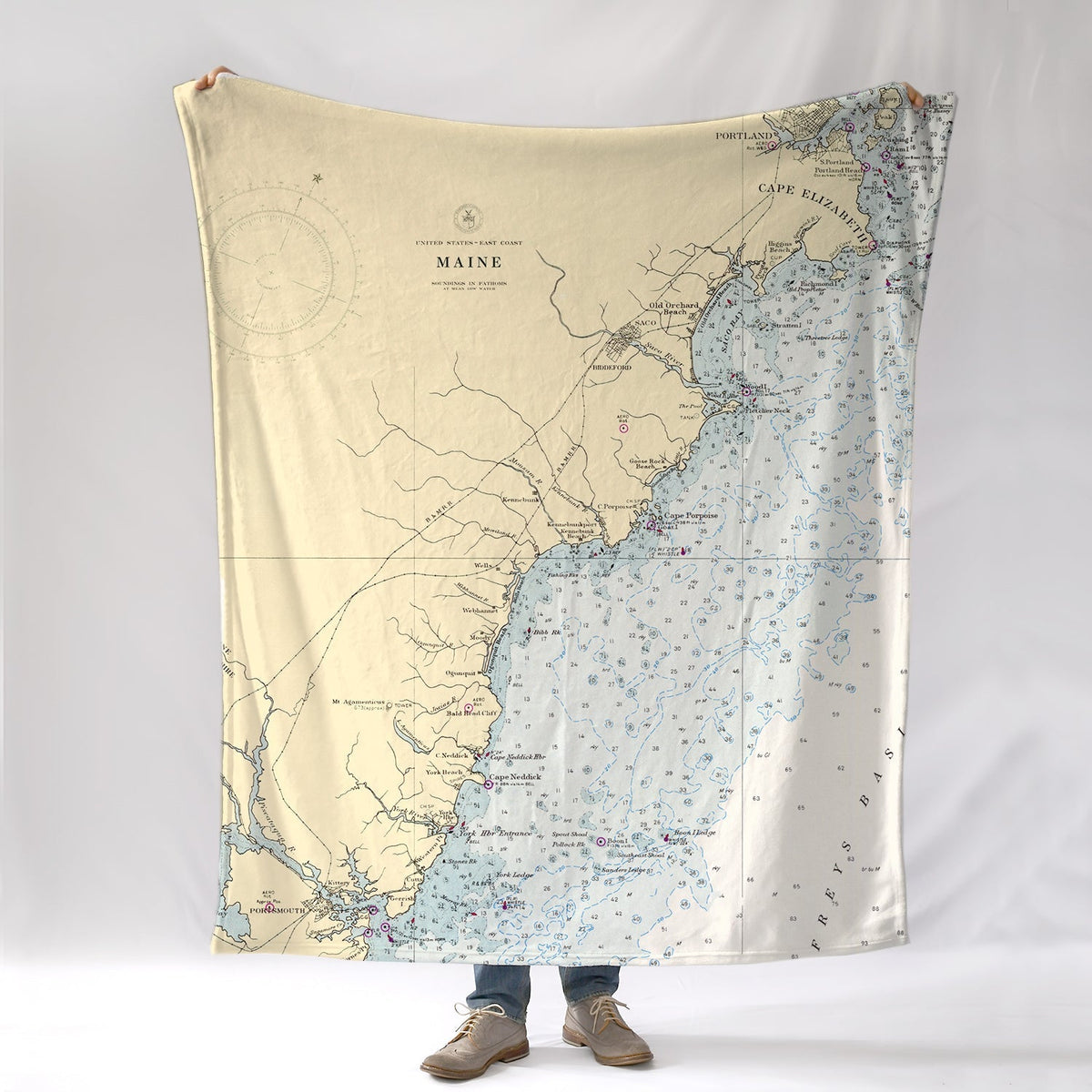 Biddeford ME Vintage Nautical Chart Blanket - Maritime Tribes USABlanket