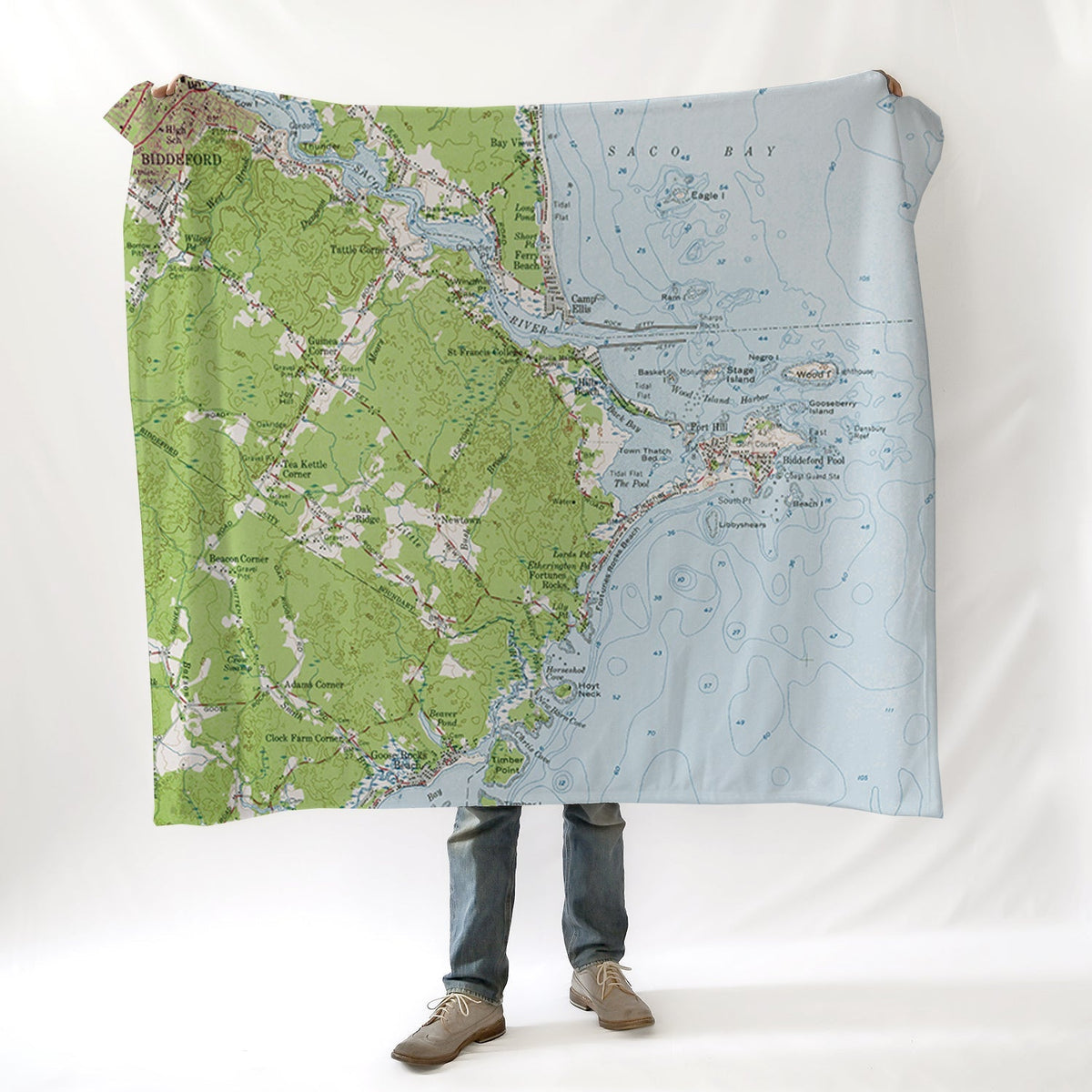 Biddeford ME Vintage TOPO Chart Blanket - Maritime Tribes USABlanket