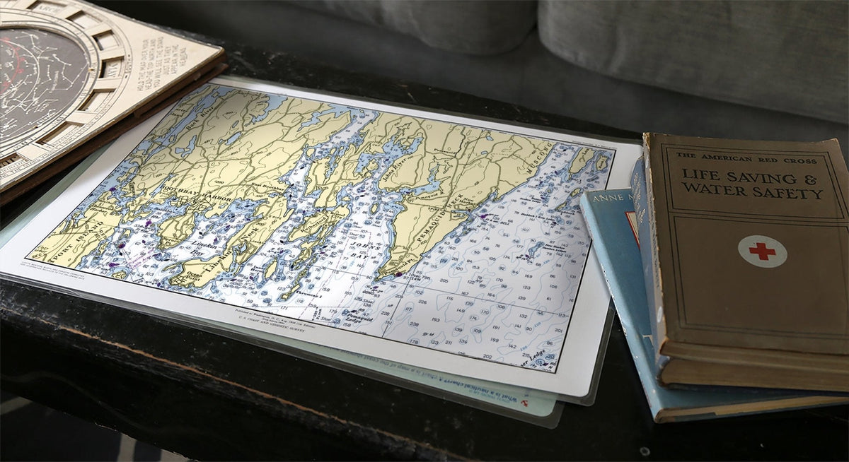 Boothbay to Pemaquid Point, ME Nautical Chart Placemat - My Signal FlagsLaminated Placemat