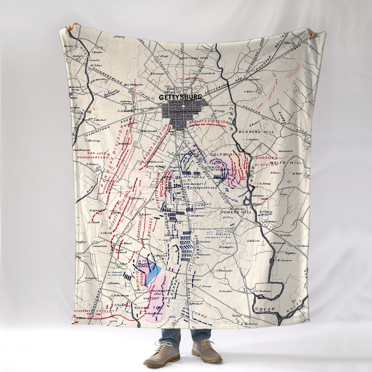 Gettysburg PA Battlefield Map Vintage Blanket - Maritime Tribes USABlanket