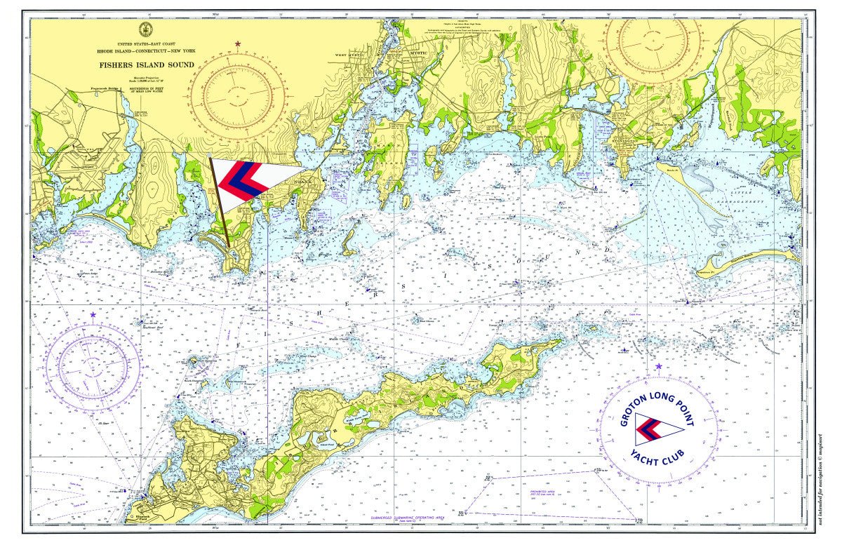 Groton Long Point Yacht Club Chart with Burgee Placemat - My Signal FlagsLaminated Placemat