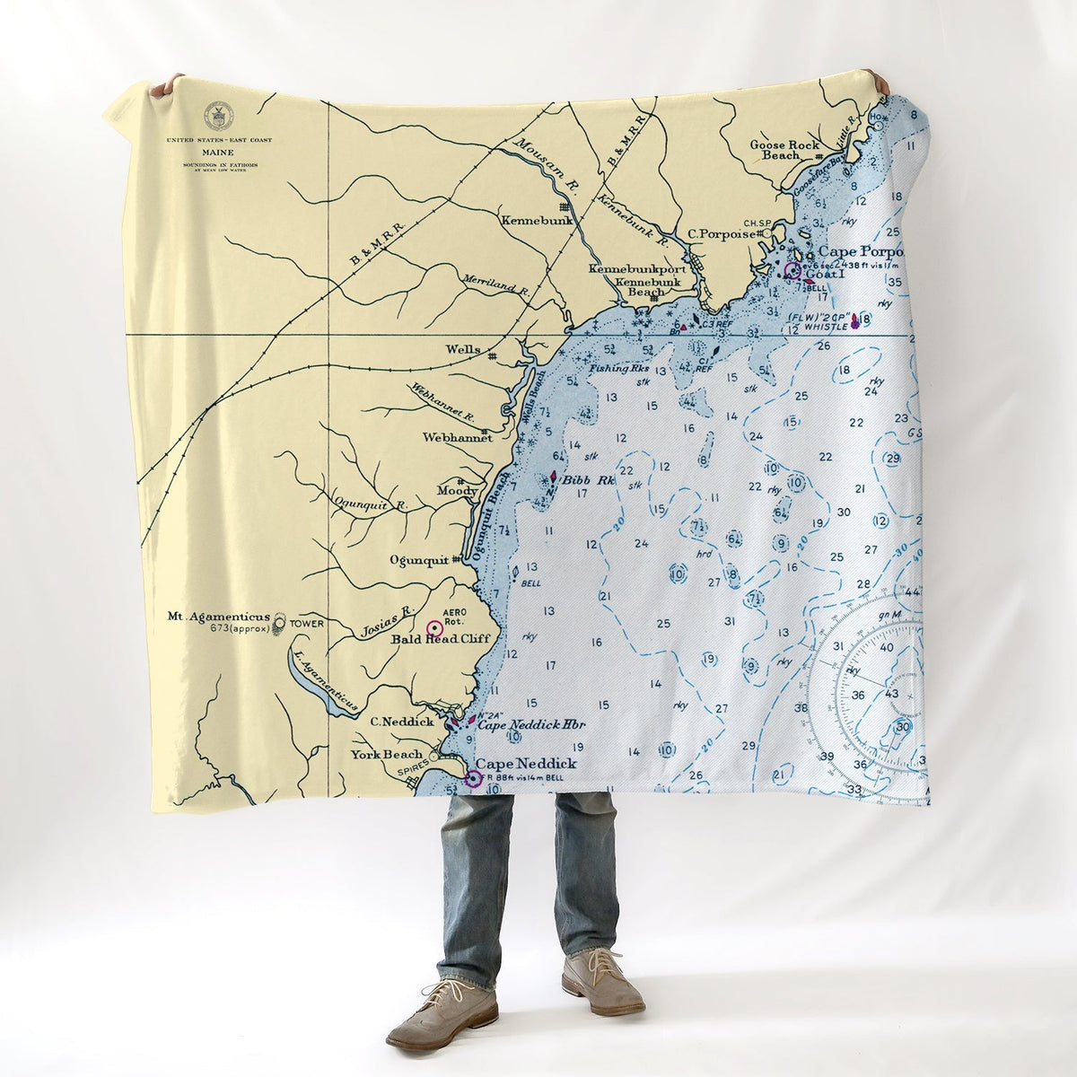 Kennebunkport ME Vintage Nautical Chart Blanket - Maritime Tribes USABlanket
