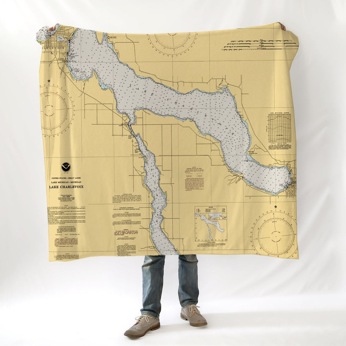Lake Charlevoix, MI - Nautical Chart Blanket - Maritime Tribes USABlanket