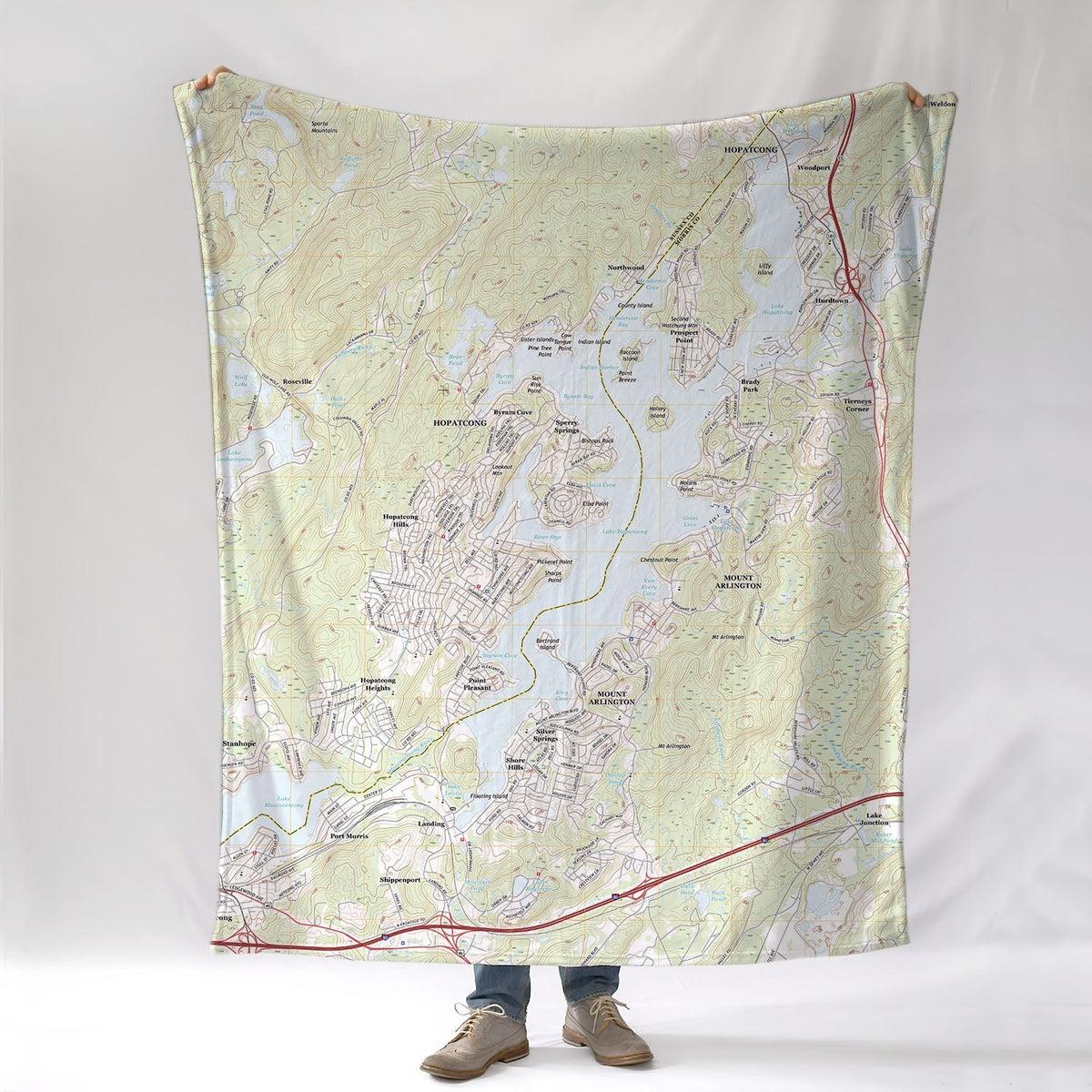 Lake Hopatcong, NJ Topo Map Blanket - Maritime Tribes USABlanket