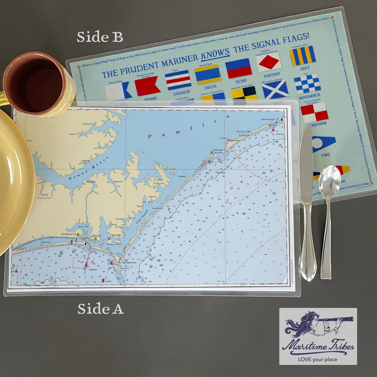 Morehead City to Ocracoke NC Nautical Chart Placemat - My Signal FlagsLaminated Placemat