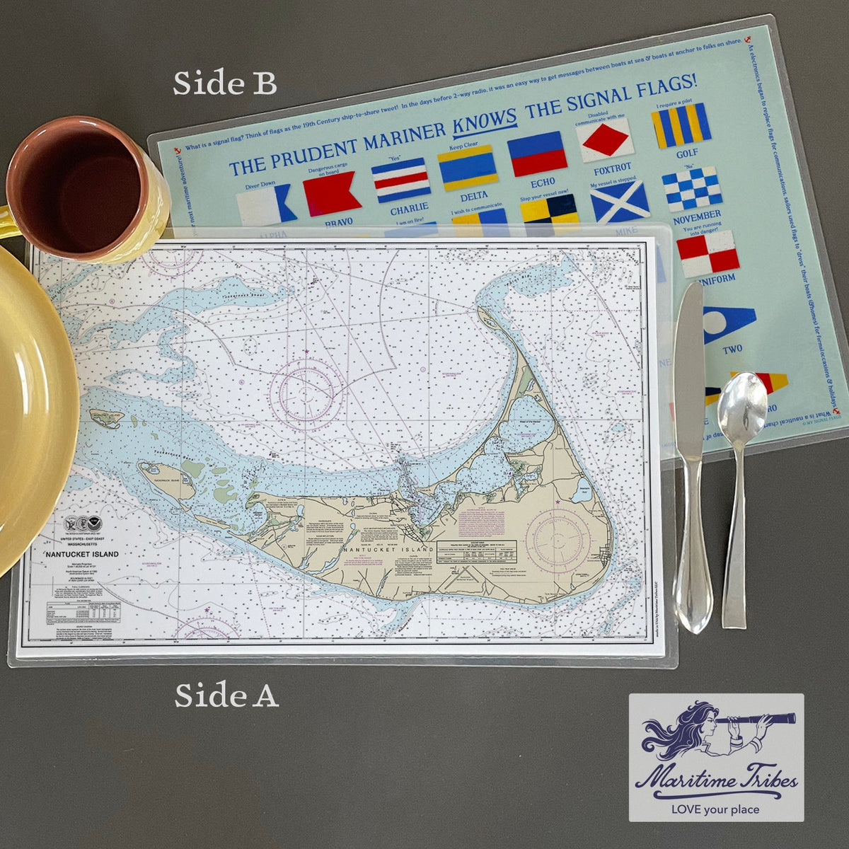 Nantucket, MA Nautical chart Placemat - My Signal FlagsLaminated Placemat