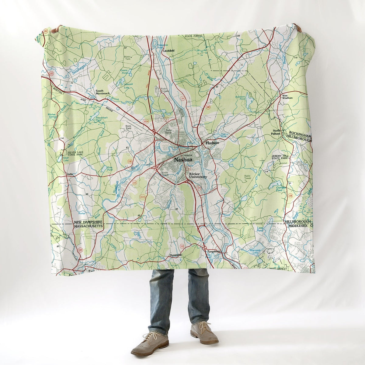 Nashua NH Vintage Topo Map Blanket - Maritime Tribes USABlanket