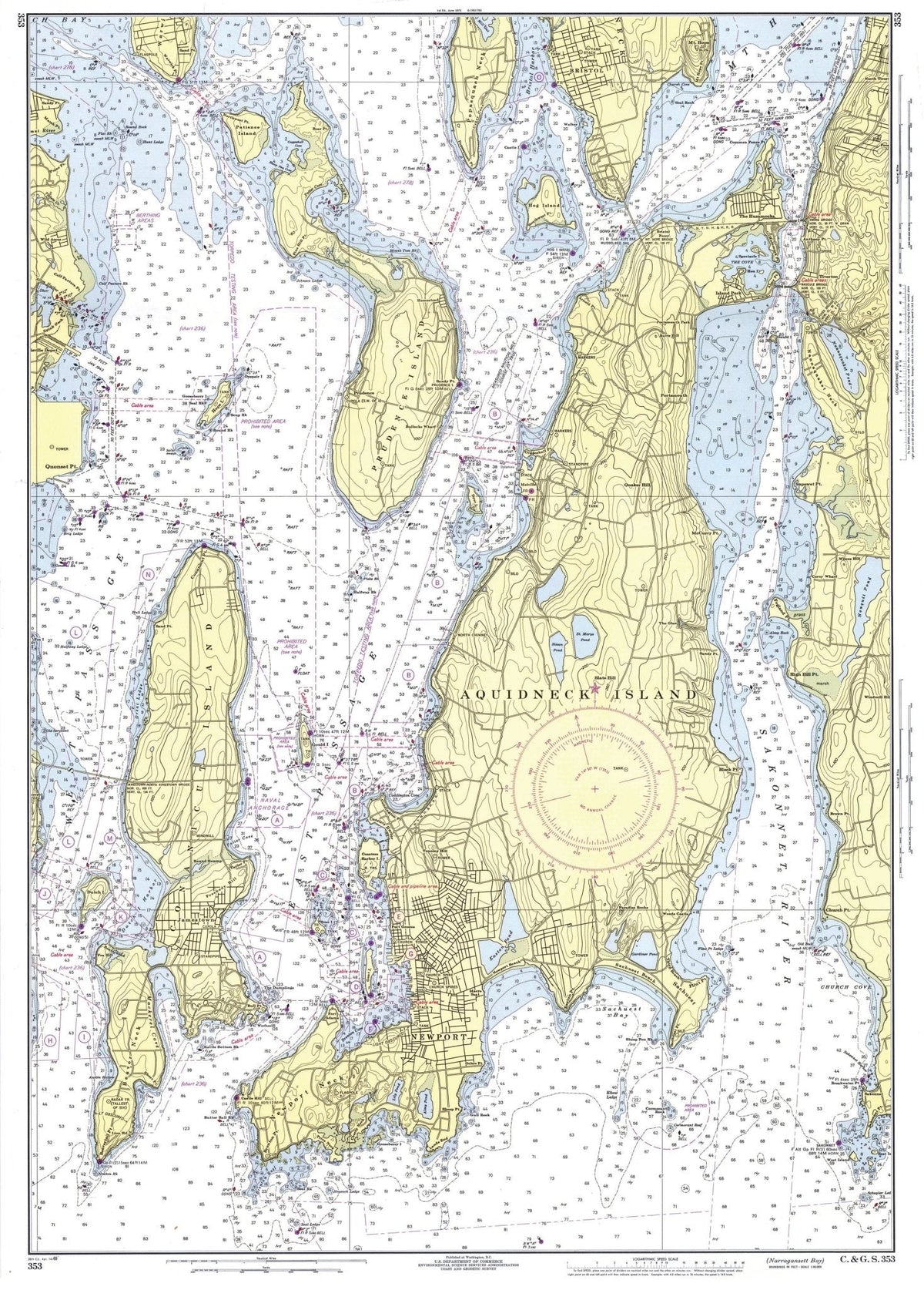 Newport, RI &amp; Jamestown Vintage Nautical Chart Canvas Wall Scroll | Narragansett Bay Wall Art - Maritime Tribes USAScroll