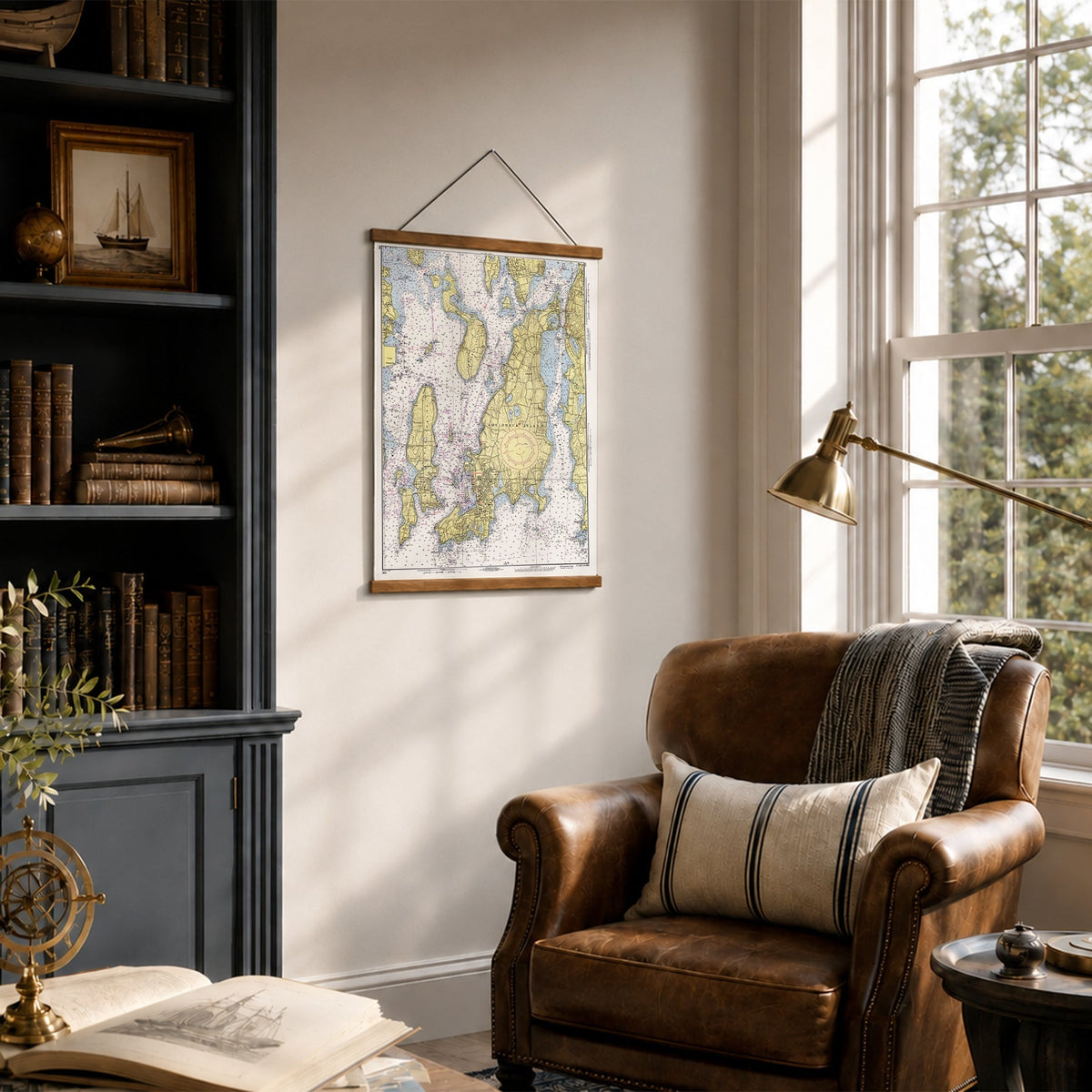 Newport, RI &amp; Jamestown Vintage Nautical Chart Canvas Wall Scroll | Narragansett Bay Wall Art - Maritime Tribes USAScroll