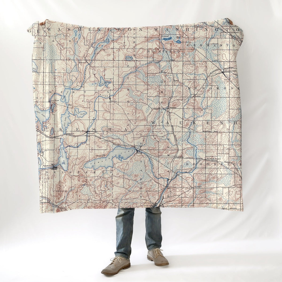 Pewaukee Lake Vintage Topo Map Blanket - Maritime Tribes USABlanket