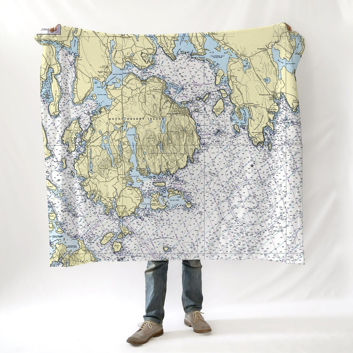 Prospect Harbor & Mt. Desert Island, ME Nautical Chart Blanket - Maritime Tribes USABlanket