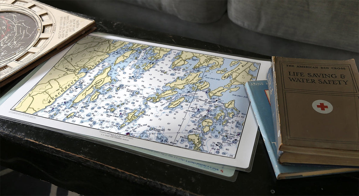 Round Pond, ME Nautical Chart Placemat - My Signal FlagsLaminated Placemat