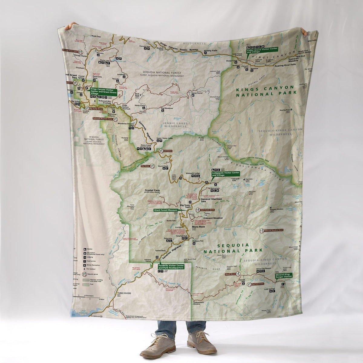 Sequoia National Park Map Blanket – Ultra-Soft Throw – Official Map National Park Gift - Maritime Tribes USA