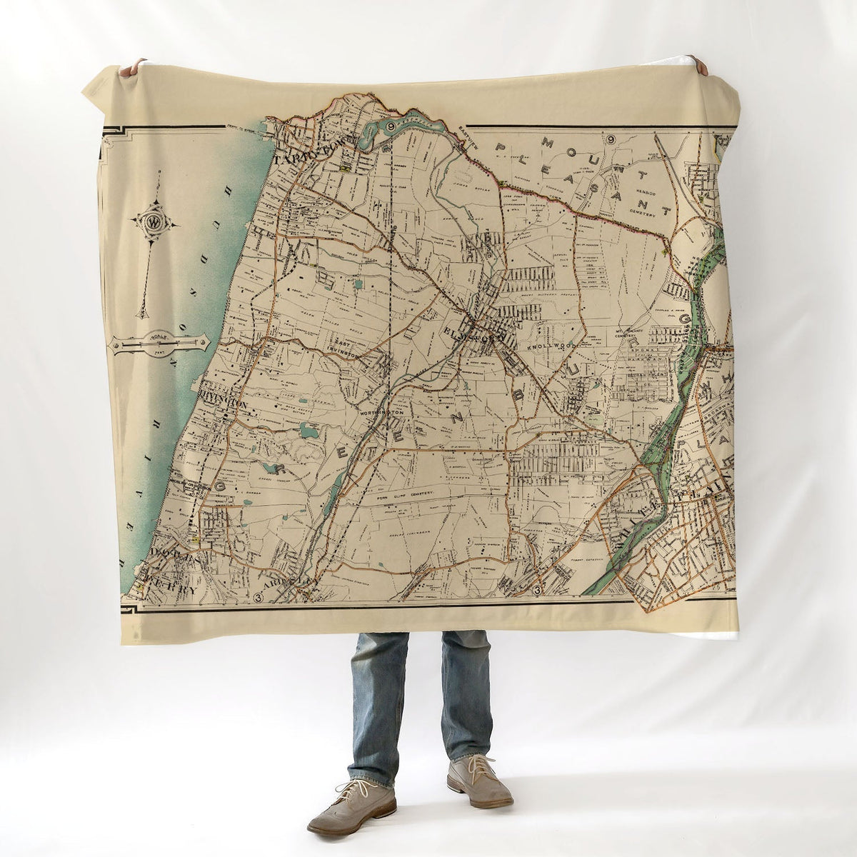 Sunnyside Park -Hudson River, NY, Antique 1891 Map Blanket - Maritime Tribes USABlanket