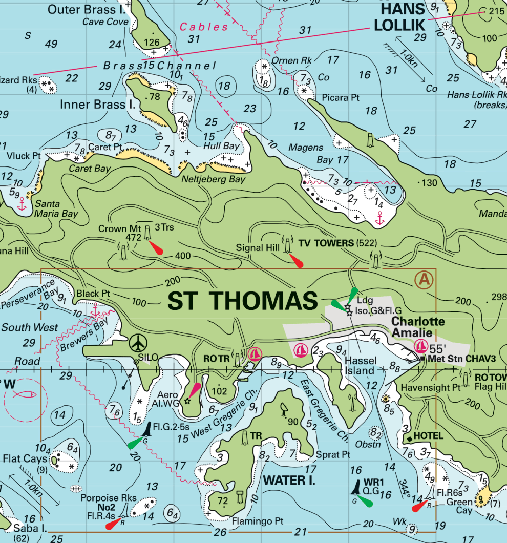 US Virgin Islands Laminated Placemat (St. Thomas &amp; St. John, USVI Nautical Chart) - My Signal Flags