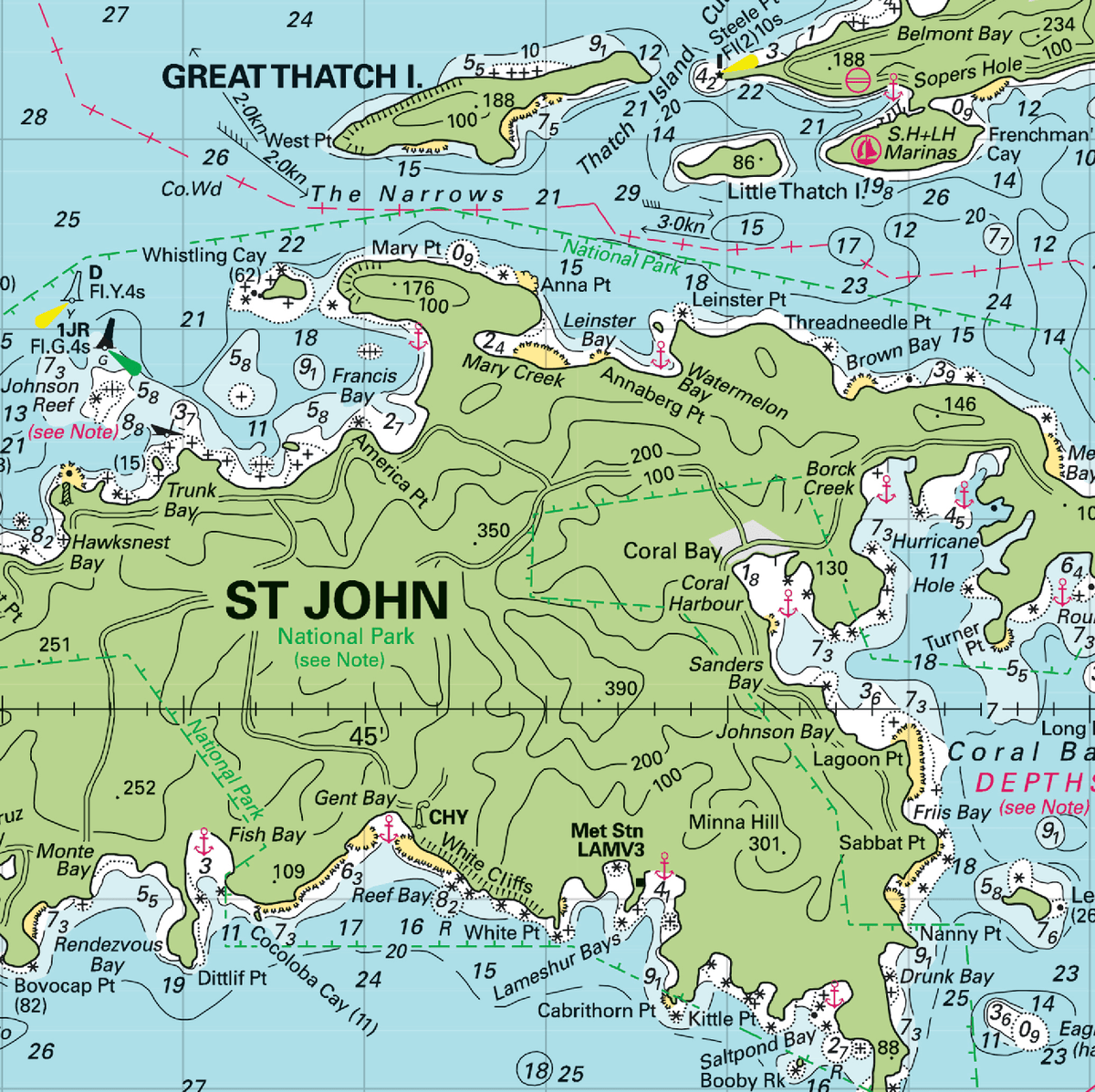 US Virgin Islands Laminated Placemat (St. Thomas &amp; St. John, USVI Nautical Chart) - My Signal Flags