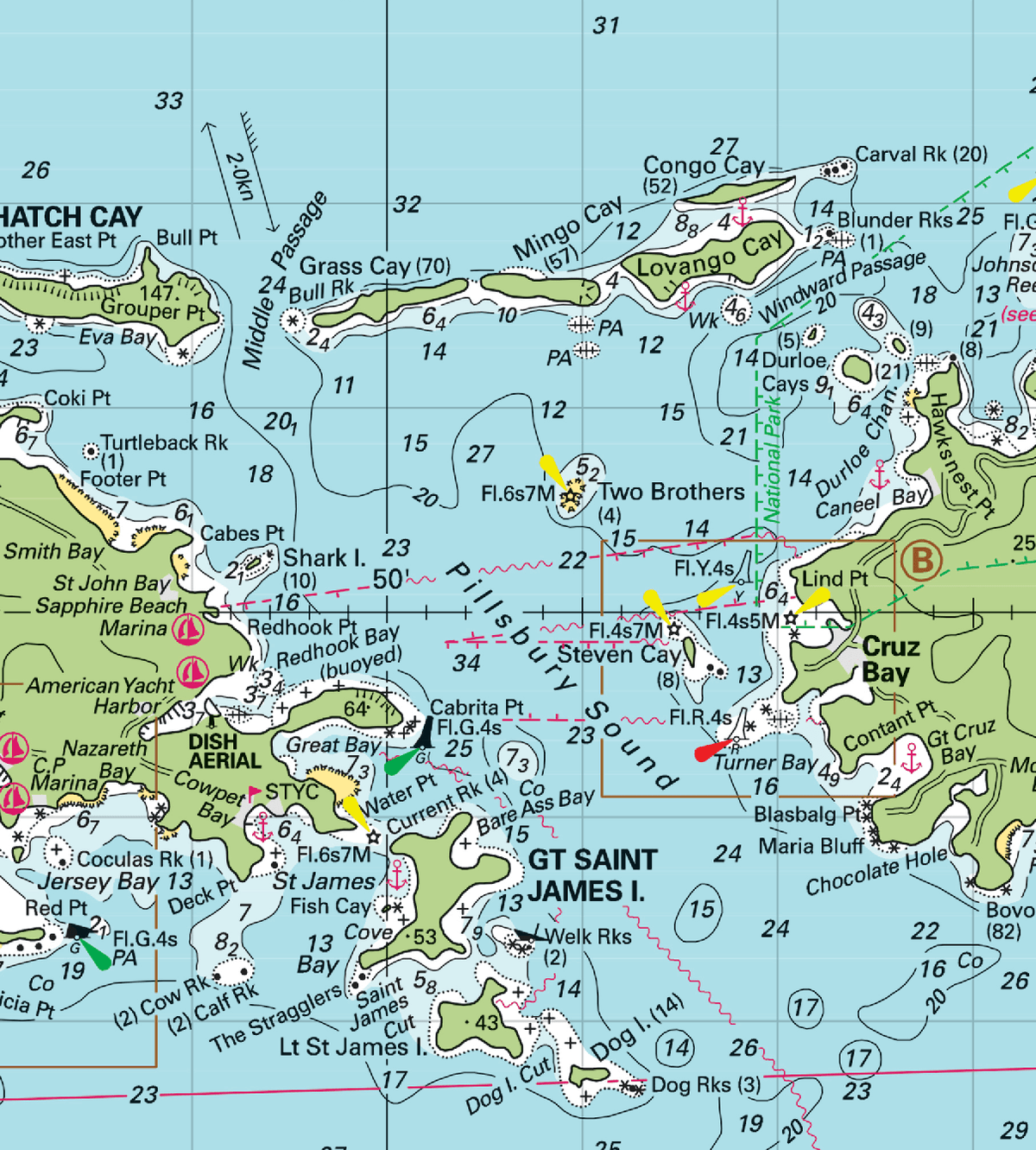 US Virgin Islands Laminated Placemat (St. Thomas &amp; St. John, USVI Nautical Chart) - My Signal Flags