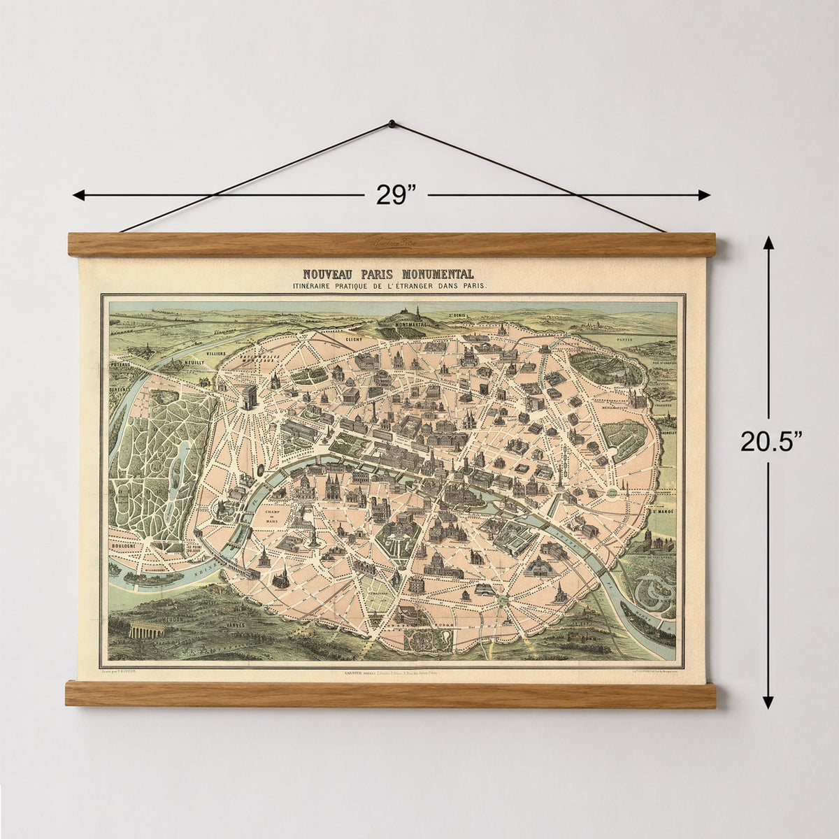 Vintage Paris Bird’s-Eye View Map Canvas Wall Scroll | Paris France Wall Art - Maritime Tribes USAScroll