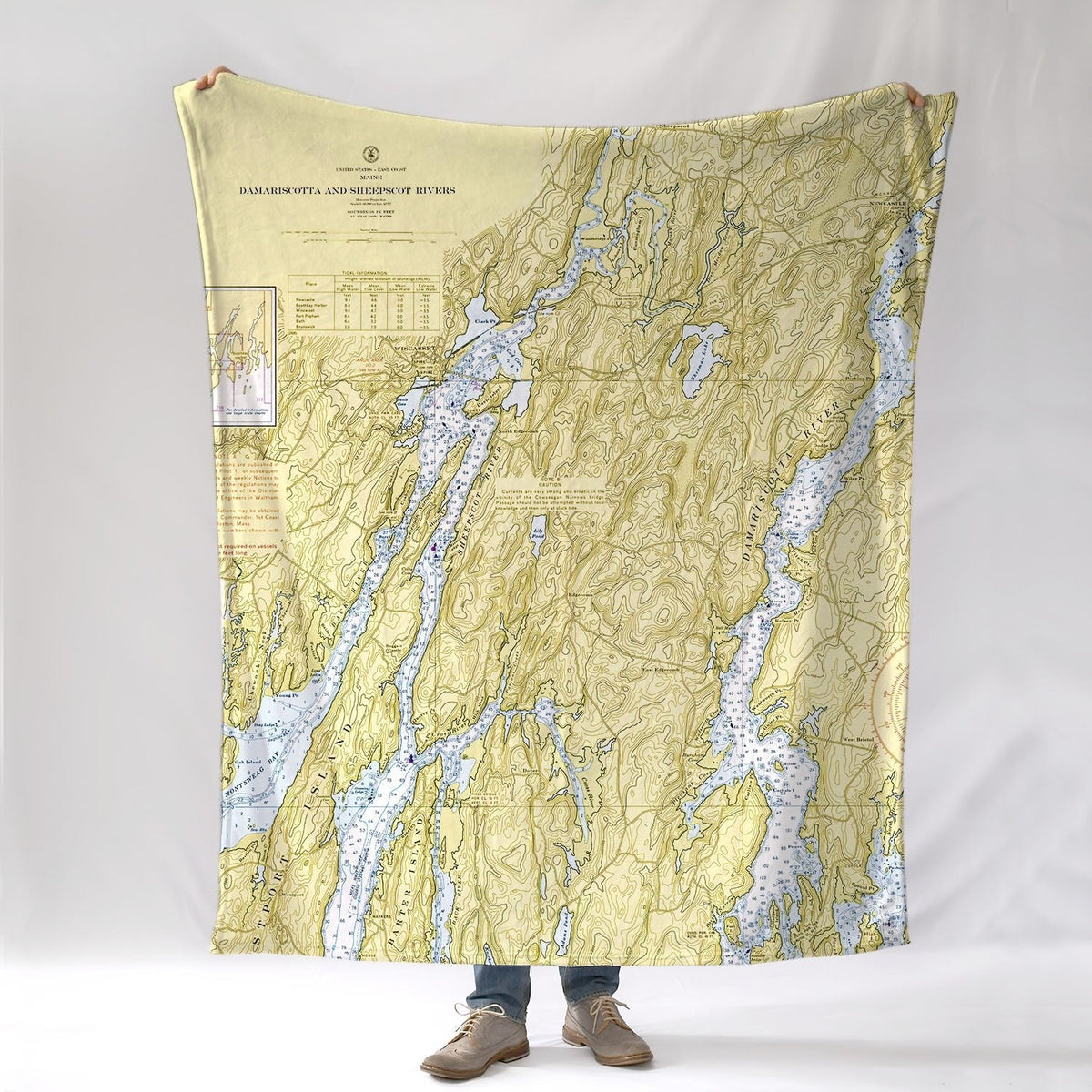 Wiscasset ME Vintage Nautical Chart Blanket - Maritime Tribes USABlanket