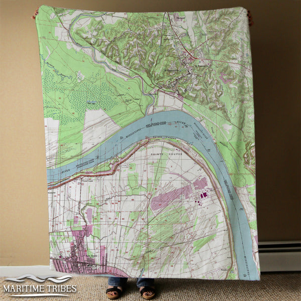 St. Francisville LA, Mississippi River Topo Map Blanket
