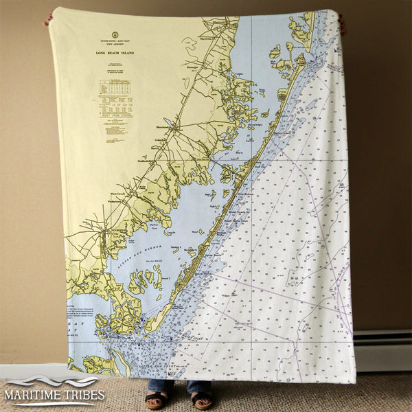 Long Beach Island,NJ Vintage Nautical Chart Blanket