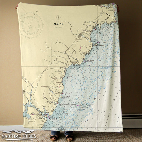 Biddeford ME Vintage Nautical Chart Blanket
