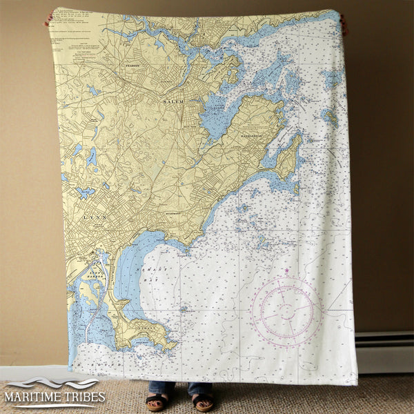 Marblehead, Swampscott, Nahant, MA Nautical Chart Blanket