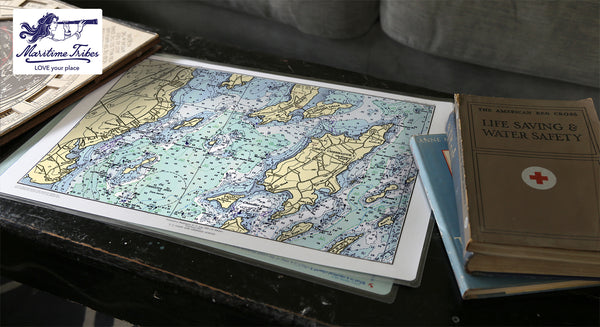 Falmouth, ME Nautical Chart Placemats, set of 4