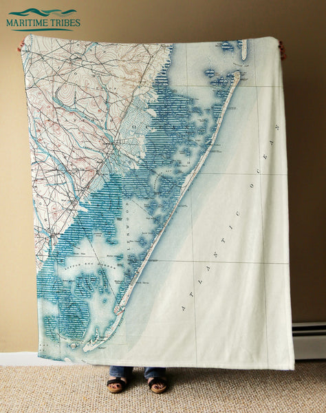 Long Beach Island Antique Style Map Blanket