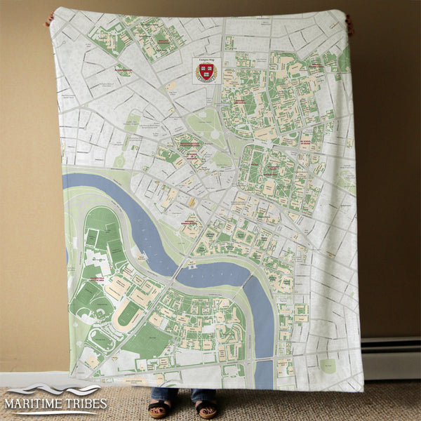 Harvard Campus Map, Modern Map with Logo Blanket