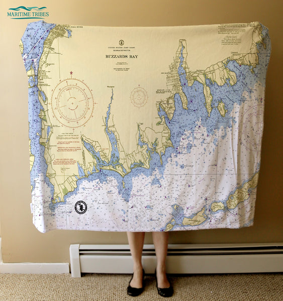 Buzzards Bay MA Nautical Chart Blanket