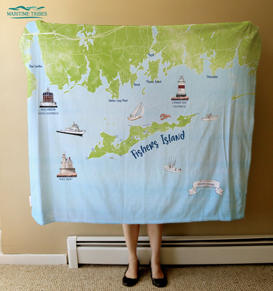 Fishers Island Illustrated Map Blanket