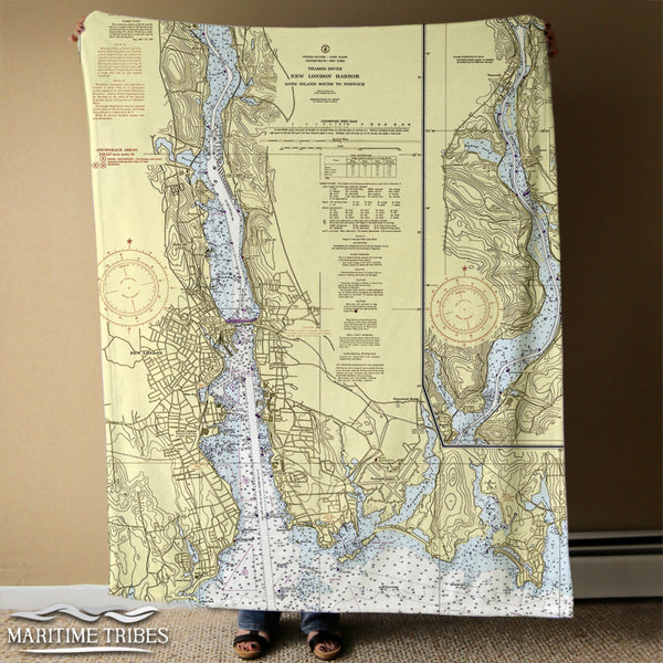 Groton, New London, Thames River, CT Nautical Chart Blanket