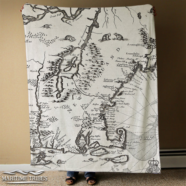 Vintage New England Map Blanket