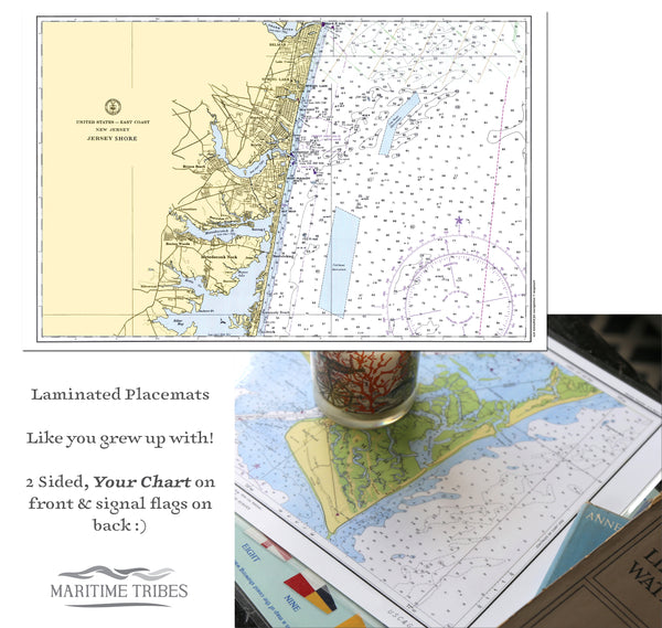 Point Pleasant Beach to Chadwick Beach NJ Nautical Chart Placemats, set of 4