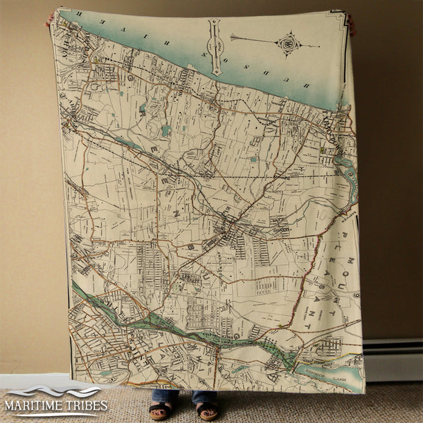 Sunnyside Park -Hudson River, NY, Antique 1891 Map Blanket