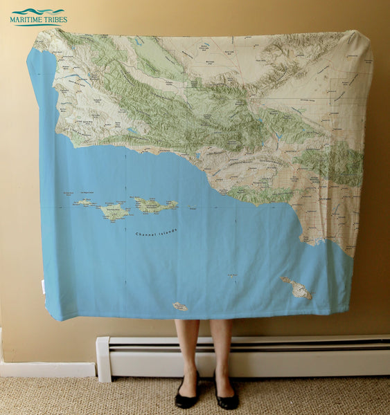 Ventura and Channel Islands CA Charted Territory Map Blanket