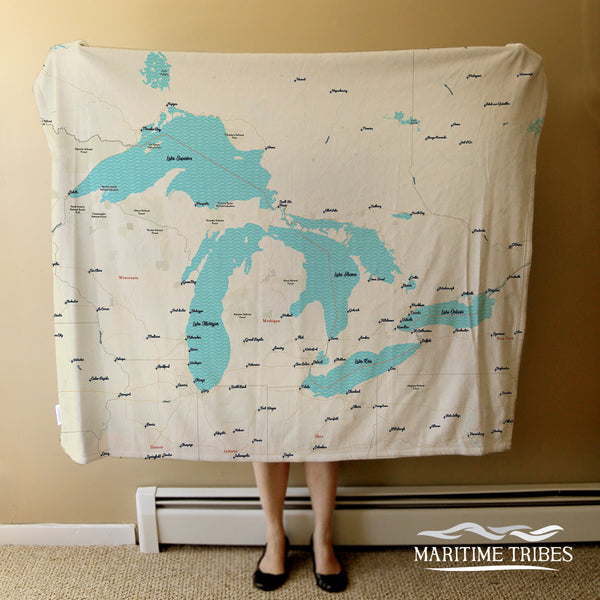 Great Lakes Modern Wave Map (Detailed) Blanket