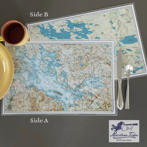 Lake Winnipesaukee, Wolfeboro, NH, Charted Territory Map Placemats, set of 4