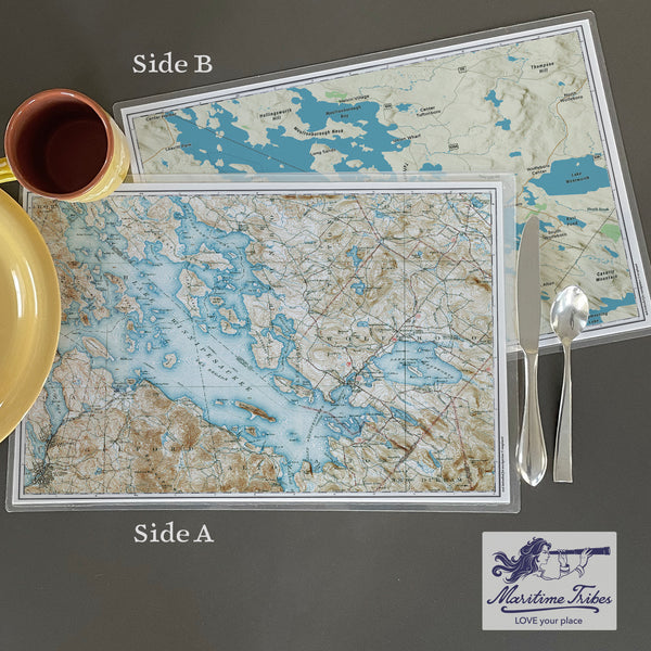 Lake Winnipesaukee, Wolfeboro, NH  Vintage Topo Map Placemats, set of 4